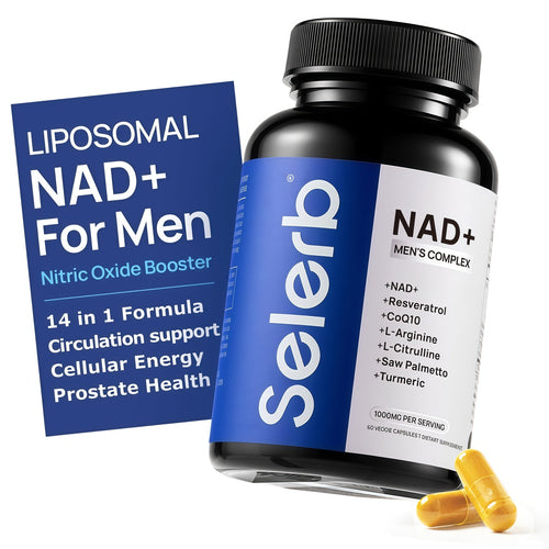 Selerb NAD+ Supplements for Men – Nitric Oxide Prostate Health Supplements for Men with Resveratrol, CoQ10, L Citrulline and Lycopene for Anti-Aging, Stamina & Cellular Energy Support 60 Capsules